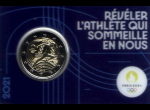 Olympische Spiele in Paris: Staffelübergabe, 2021 (Coincard blau)