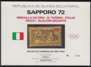 Äquatorialguinea Mi.Nr. A75 Olympia 72, Goldmedaille Thoeni Goldmarke! (200+25)