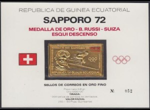 Äquatorialguinea Mi.Nr. A76 Olympia 72, Goldmedaille Russi Goldmarke! (200+25)