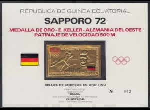 Äquatorialguinea Mi.Nr. A78 Olympia 72, Goldmedaille Keller Goldmarke! (200+25)