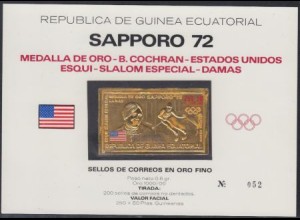Äquatorialguinea Mi.Nr. A79 Olympia 72, Goldmedaille Cochran Goldmarke! (200+25)