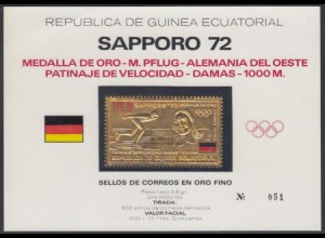 Äquatorialguinea Mi.Nr. 80 Olympia 72, Goldmedaille Pflug Goldmarke! (200+25)