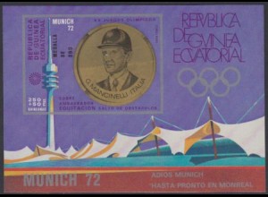 Äquatorialguinea Mi.Nr. Block 41 Olympia 1972 München, Medaillengew. Mancinelli 