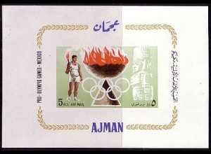 Ajman Mi.Nr.Bl.16 Olympia 68, Fackelläufer, Olymp. Feuer, Vorolymp. Spiele (5 R)