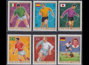 Ajman Mi.Nr. 525-30A Fußball-WM 1970, Spieler, Flaggen, gezähnt (6 Werte)