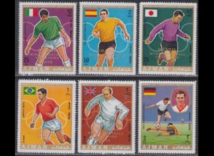 Ajman Mi.Nr. 586-91A Fußball-WM 1970, Spieler, Flaggen, 525-30A m.Aufdr. gezähnt
