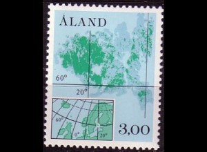 Aland Mi.Nr. 5 Freimarke, Landkarte d. Aland-Inseln (3.00M)