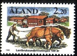 Aland Mi.Nr. 27 100 J. landwirtschaftl. Ausbildung, Pferdepflug (2.20M)