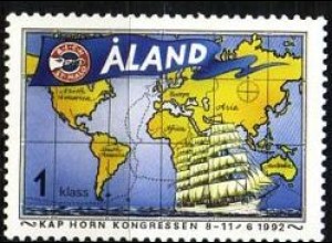 Aland Mi.Nr. 55 Kap-Hoorn-Kongreß, Weltkarte, Segelschiff (1. Klasse)