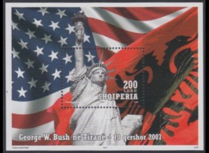 Albanien Mi.Nr. Block 162 Besuch von George W. Bush, Freiheitsstatue, Flaggen