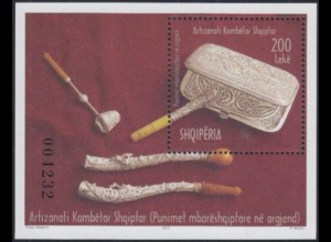 Albanien Mi.Nr. Block 179 Silberschmiedekunst, Tabakdose, Zigarettenspitze