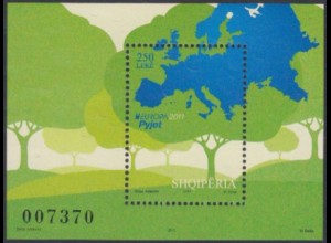 Albanien Mi.Nr. Block 180 Europa 11, Der Wald, Landkarte, Bäume