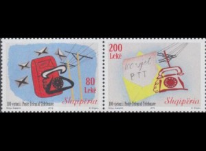 Albanien Mi.Nr. Zdr.3417-18 100Jahre Alban.Post, Telefon, Brief (waager.Paar)
