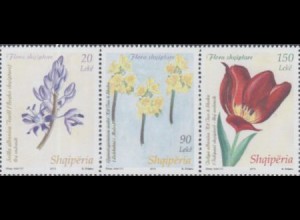 Albanien Mi.Nr. Zdr.3431-33 Flora, Blaustern, Berberitze, Tulpe (Dreierstreifen)
