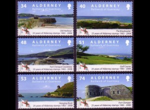 Alderney Mi.Nr. 332-37 Landschaften, 25 Jahre Briefmarken von Alderney (6 Werte)