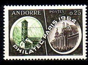 Andorra frz. Mi.Nr. 182 PHILATEC '64 Paris, Kirche S Coloma, Grand Palais (0,25)