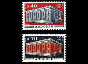 Andorra frz. Mi.Nr. 214-15 Europa 69, EUROPA und CEPT in Tempelform (2 Werte)