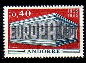 Andorra frz. Mi.Nr. 214 Europa 69, EUROPA und CEPT in Tempelform (0,40)