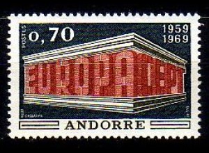 Andorra frz. Mi.Nr. 215 Europa 69, EUROPA und CEPT in Tempelform (0,70)