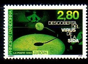 Andorra frz. Mi.Nr. 465 Europa 94, Entdeckung des Aids Virus (2,80)