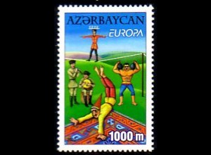 Aserbaidschan Mi.Nr. 513A Europa 2002, Zirkus, Artisten Musiker Gew.heber (1000)