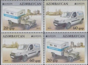 Aserbaidschan Mi.Nr. 4erBl.973/74D Europa 13 Postfahrzeuge