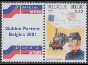 Belgien Mi.Nr. 3049Zf BELGICA '01, Briefträger, Lokomotive (Zierf./17/ 0,42)