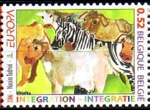Belgien Mi.Nr. 3611 Europa 2006, Integration, Gemälde Zebra unter Kühen (0,52)
