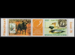 Benin Mi.Nr. Zdr.167/Zf/166 Briefmarkenm. Essen+PHILEXAFRIQUE 1979, Büffel, Ente