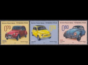 Bosnien-Herz.Serb. Mi.Nr. 483-85 Oldtimer, 2 CV, Fiat 500, VW Typ 1 (3 Werte)