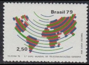 Brasilien Mi.Nr. 1737 Ausstellg.f. Fernmeldetechnik TELECOM 79, Weltkarte (2,50)