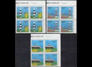 Brasilien Mi.Nr. 2661-63 Leuchttürme, Seevögel, Blumen (3 Viererblocks)