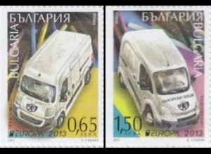 Bulgarien Mi.Nr. 5096-97Dl Europa 13, Postfahrzeuge (2 Werte, links geschnitten)