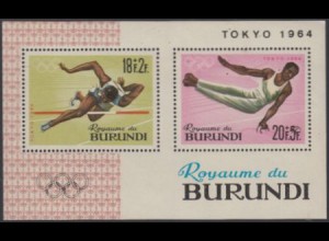 Burundi Mi.Nr. Block 5A Olympia 1964 Tokio, Hochsprung, Turnen, gezähnt
