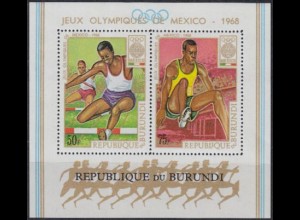 Burundi Mi.Nr. Block 29A Olympia 1968 Mexiko, Hürdenlauf, Weitsprung, gezähnt