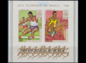 Burundi Mi.Nr. Block 29B Olympia 1968 Mexiko, Hürdenlauf, Weitsprung, ungezähnt