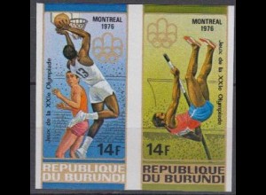 Burundi Mi.Nr. Zdr.1263-64B Olympia 1976, Basketball Stabhochsprung, ungezähnt