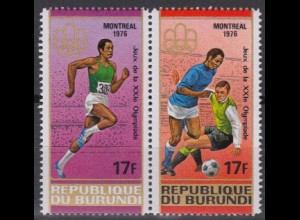 Burundi Mi.Nr. Zdr.1265-66A Olympia 1976 Montreal, Sprint Fußball, gezähnt
