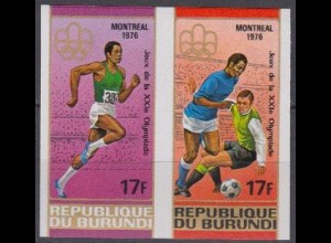 Burundi Mi.Nr. Zdr.1265-66B Olympia 1976 Montreal, Sprint Fußball, ungezähnt
