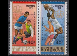 Burundi Mi.Nr. Zdr.1269-70A Olympia 1976 Montreal, Fußball Basketball, gezähnt