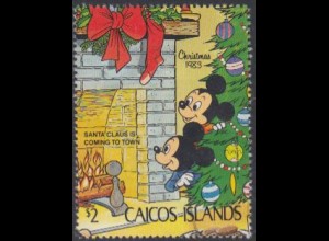 Caicos-Inseln Mi.Nr. 31 Weihnachten, Walt-Disney-Figuren, Kaminszene (2)