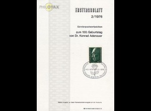 D,Bund Mi.Nr. 2/76 Konrad Adenauer (Marke MiNr.876)