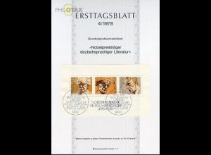 D,Bund Mi.Nr. 4/78 Nobelpreisträger deutschsprachiger Literatur (Block MiNr.16)