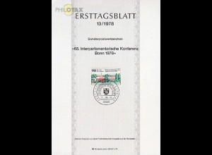 D,Bund Mi.Nr. 13/78 Interparlamentarische Konferenz Bonn (Marke MiNr.976)