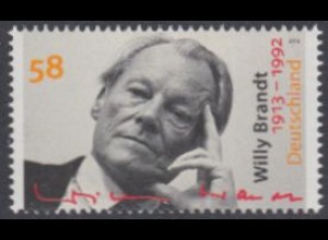 D,Bund Mi.Nr. 3037 100.Geb. Willy Brandt, Bundeskabzler, Friedensnobelpreis (58)