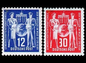 D,DDR Mi.Nr. 243-44 Postgewerkschaft, Brandenburger Tor, Postboten (2 Werte)