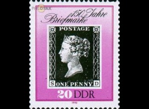 D,DDR Mi.Nr. 3329 150 Jahre Briefmarken, Marke Großbritannien Nr. 1 (20)
