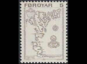 Färöer Mi.Nr. 7 Freim. Landkarte der Färöer (5)
