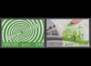 Färöer MiNr. 859-60 Europa 16, Umweltbewusst leben, Von Grau zu Grün (2 Werte)