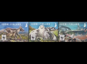 Finnland MiNr. 2563-65 WWF Gefährdete Tiere, Polarfuchs, Schnee-Eule, Lachs, skl (3 Werte)